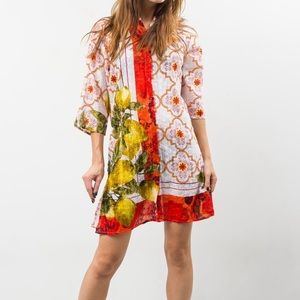 Vintage tunic eyelet tropical print shift dress
